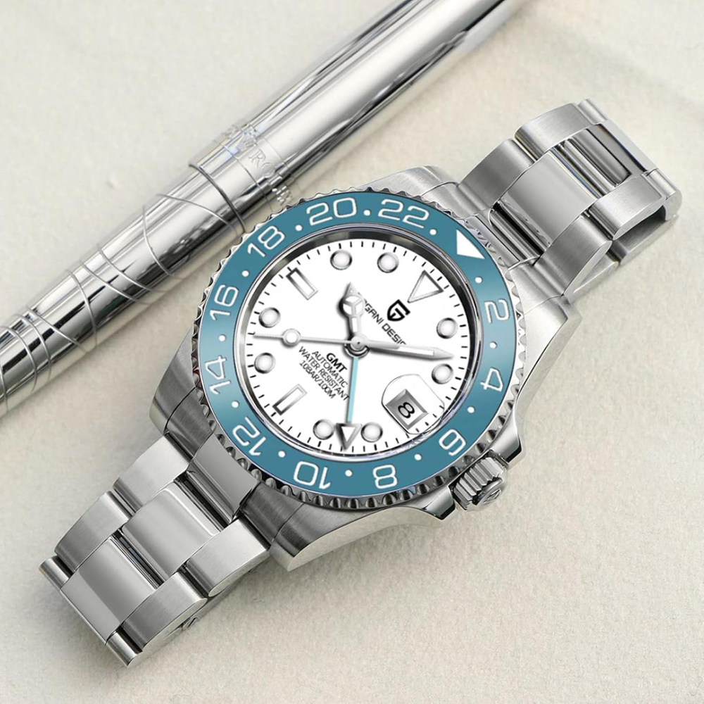 PAGANI DESIGN PD-1662 Men's Watches Automatic GMT Mechanical Stainless Steel Waterproof Wrist Watch for Men Jubilee Bracelet Sapphire Glass