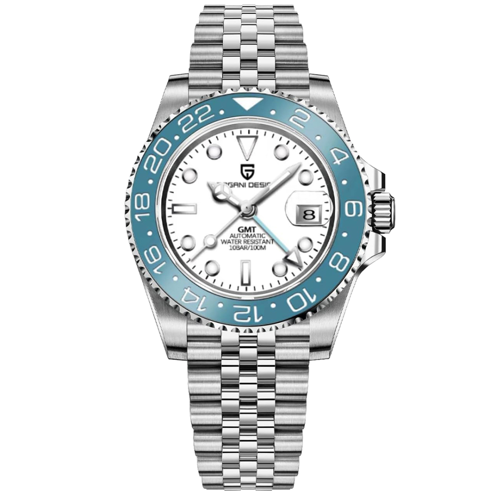 PAGANI DESIGN Men's Watches Automatic GMT Mechanical Stainless Steel Waterproof Wrist Watch for Men Jubilee Bracelet Sapphire Glass