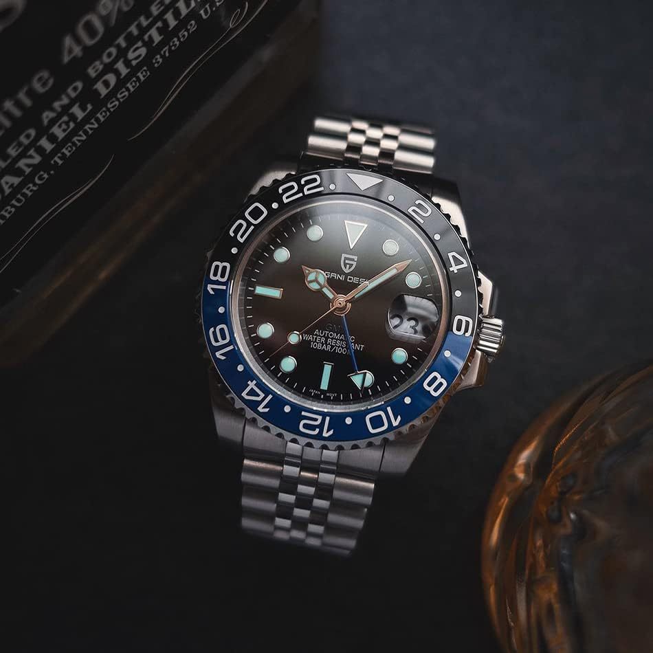 PAGANI DESIGN PD-1662 Men's Watches Automatic GMT Mechanical Stainless Steel Waterproof Wrist Watch for Men Jubilee Bracelet Sapphire Glass