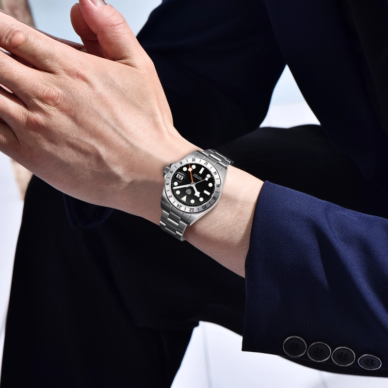 RollsTimi Automatic Men's GMT Watches NH34 Stainless Steel Mechanical Waterproof Wrist Watch for Men, Auto Date, Sapphire Dial, AR Coating