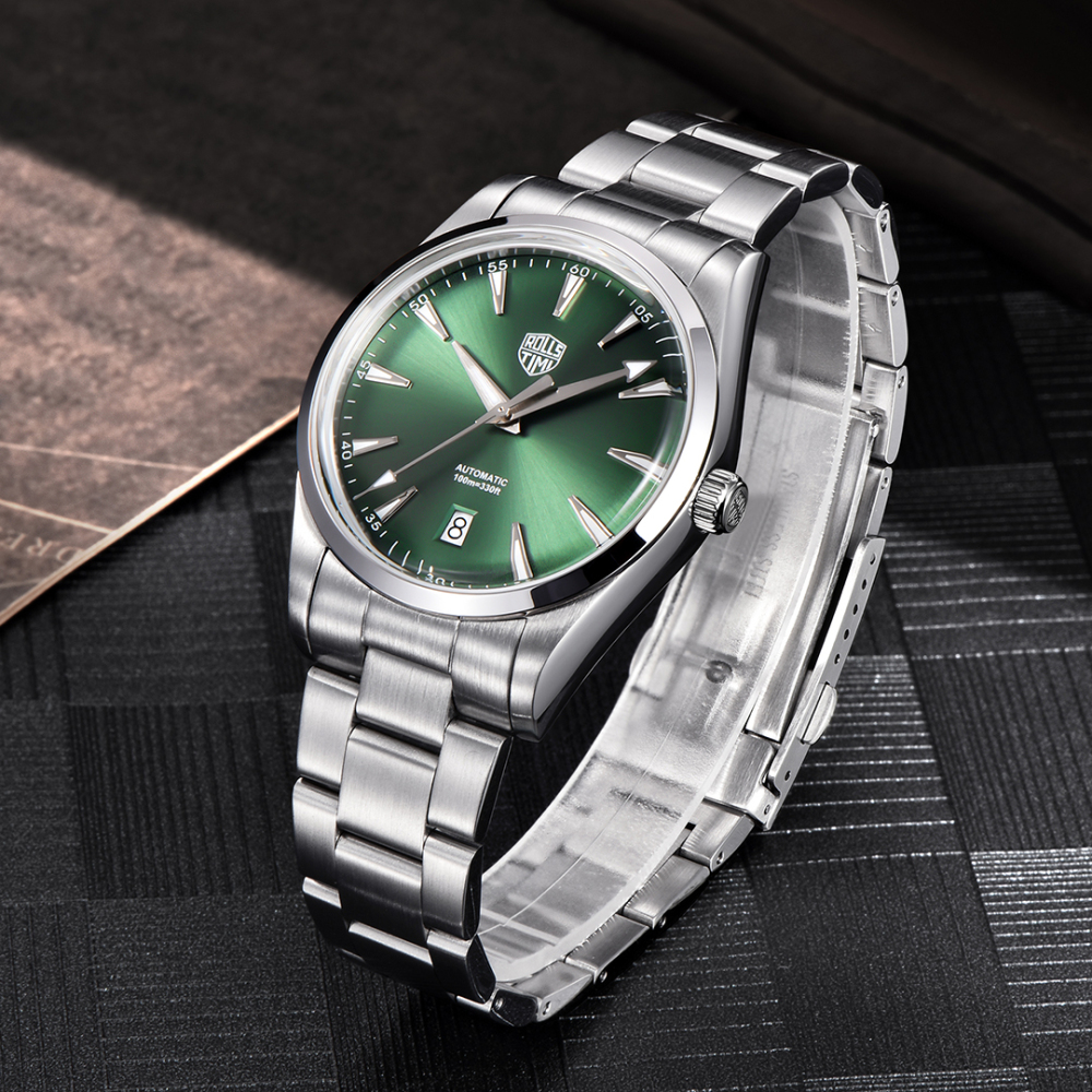 RollsTimi Automatic Men's Watches 38.6mm Stainless Steel Mechanical 100M Waterproof Wrist Watch for Men, Deep Blue TMI NH35 Movt, Sapphire Dial Glass