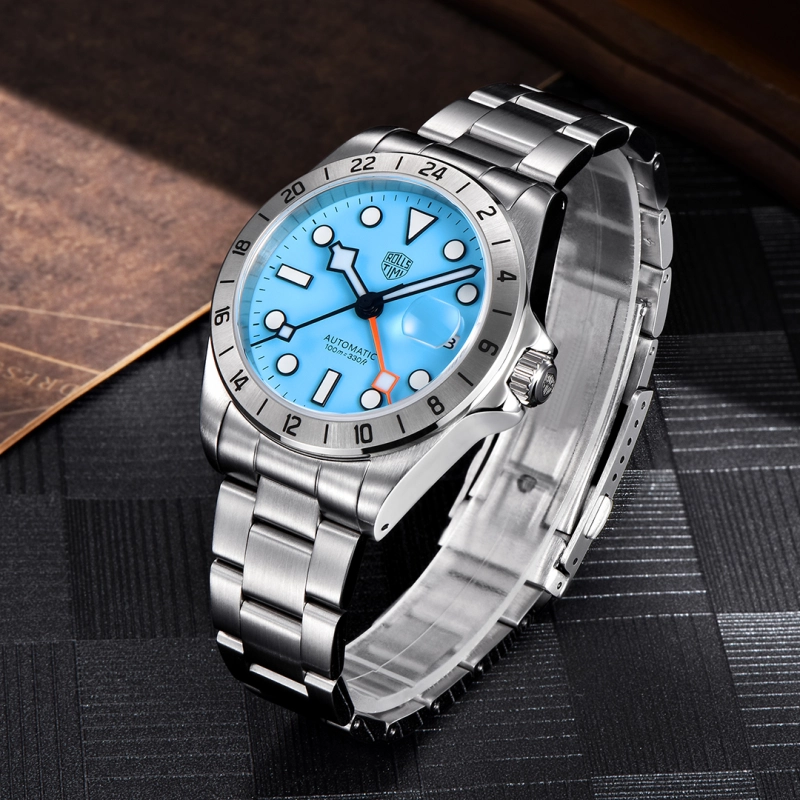 RollsTimi Automatic Men's GMT Watches NH34 Stainless Steel Mechanical Waterproof Wrist Watch for Men, Auto Date, Sapphire Dial, AR Coating