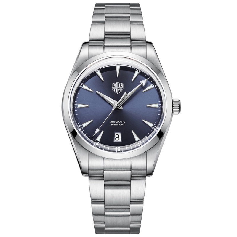 RollsTimi Automatic Men's Watches 38.6mm Stainless Steel Mechanical 100M Waterproof Wrist Watch for Men, TMI NH35 Movt, Sapphire Dial Glass