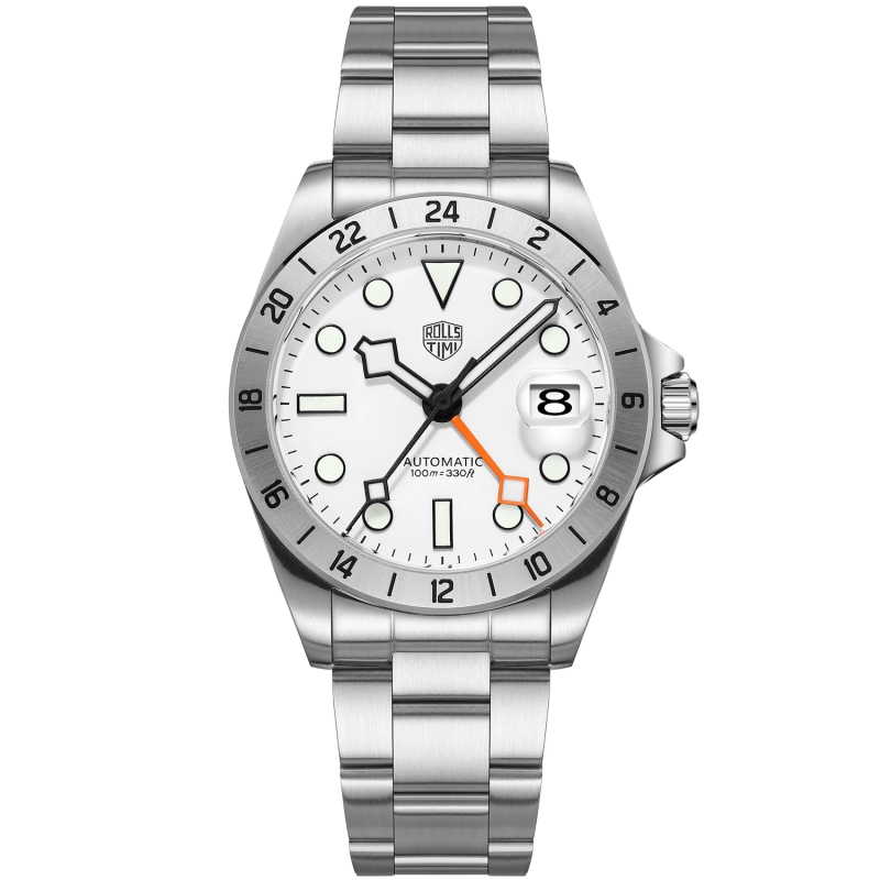 RollsTimi Automatic Men's GMT Watches NH34 Stainless Steel Mechanical Waterproof Wrist Watch for Men, Auto Date, Sapphire Dial, AR Coating