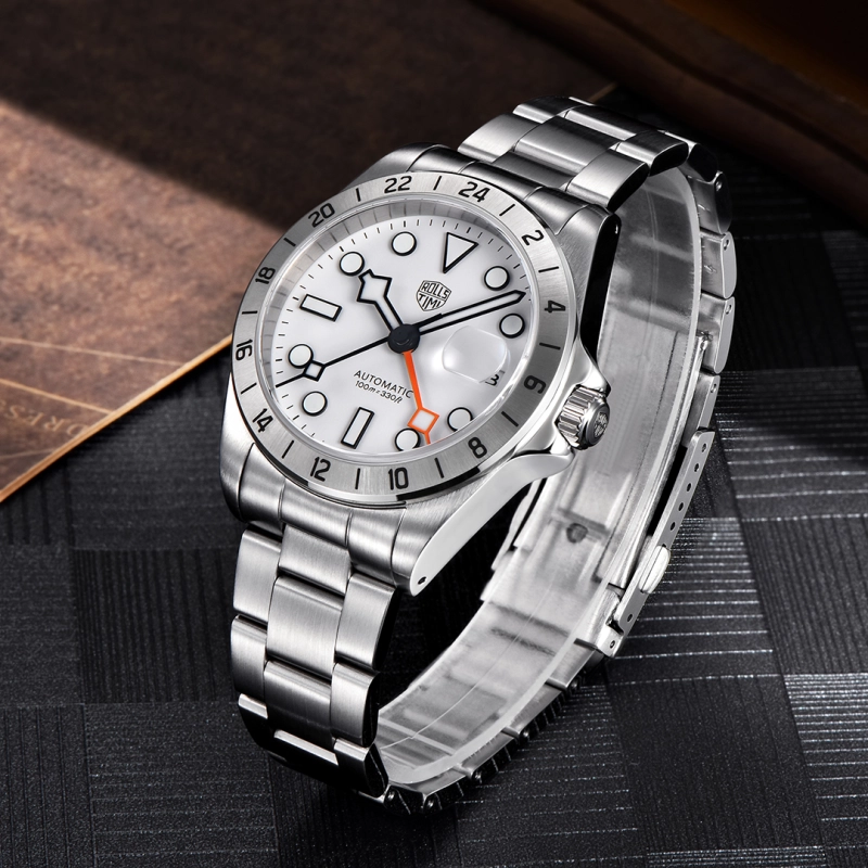 RollsTimi Automatic Men's GMT Watches NH34 Stainless Steel Mechanical Waterproof Wrist Watch for Men, Auto Date, Sapphire Dial, AR Coating