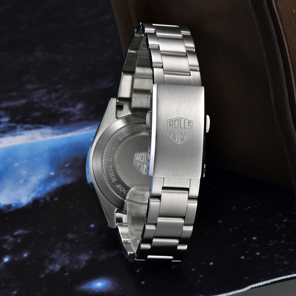 RollsTimi Automatic Men's GMT Watches NH34 Stainless Steel Mechanical Waterproof Wrist Watch for Men, Auto Date, Sapphire Dial, AR Coating