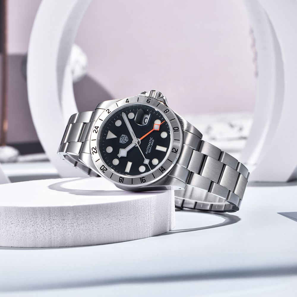 RollsTimi Automatic Men's GMT Watches NH34 Stainless Steel Mechanical Waterproof Wrist Watch for Men, Auto Date, Sapphire Dial, AR Coating