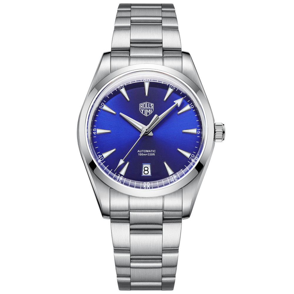 RollsTimi Automatic Men's Watches 38.6mm Stainless Steel Mechanical 100M Waterproof Wrist Watch for Men, TMI NH35 Movt, Sapphire Dial Glass