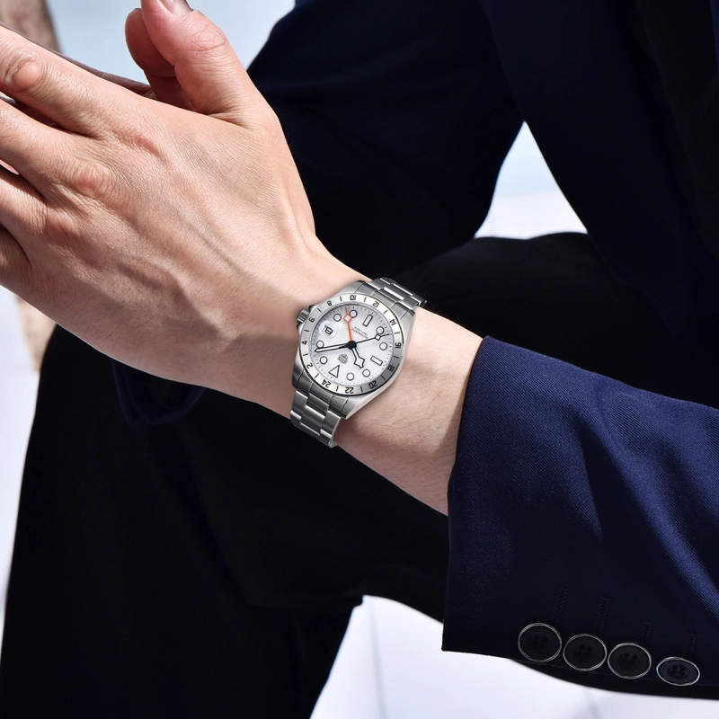 RollsTimi Automatic Men's GMT Watches NH34 Stainless Steel Mechanical Waterproof Wrist Watch for Men, Auto Date, Sapphire Dial, AR Coating