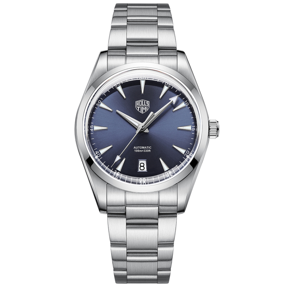 RollsTimi Automatic Men's Watches 38.6mm Stainless Steel Mechanical 100M Waterproof Wrist Watch for Men, TMI NH35 Movt, Sapphire Dial Glass