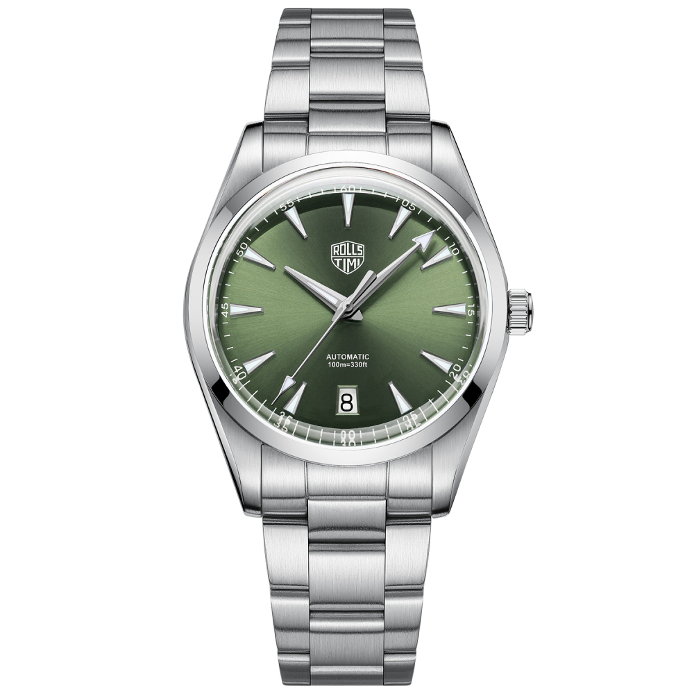 RollsTimi Automatic Men's Watches 38.6mm Stainless Steel Mechanical 100M Waterproof Wrist Watch for Men, TMI NH35 Movt, Sapphire Dial Glass