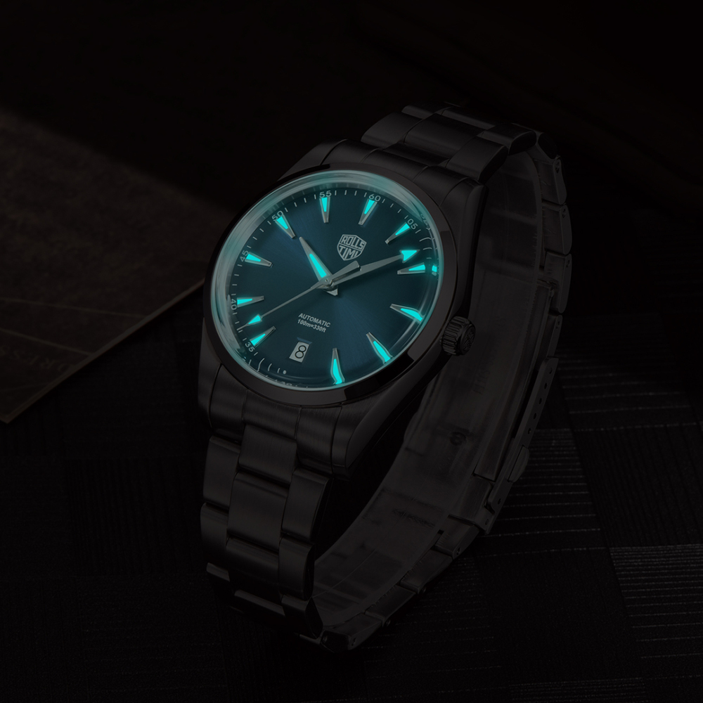 RollsTimi Automatic Men's Watches 38.6mm Stainless Steel Mechanical 100M Waterproof Wrist Watch for Men, Light Green TMI NH35 Movt, Sapphire Dial Glass