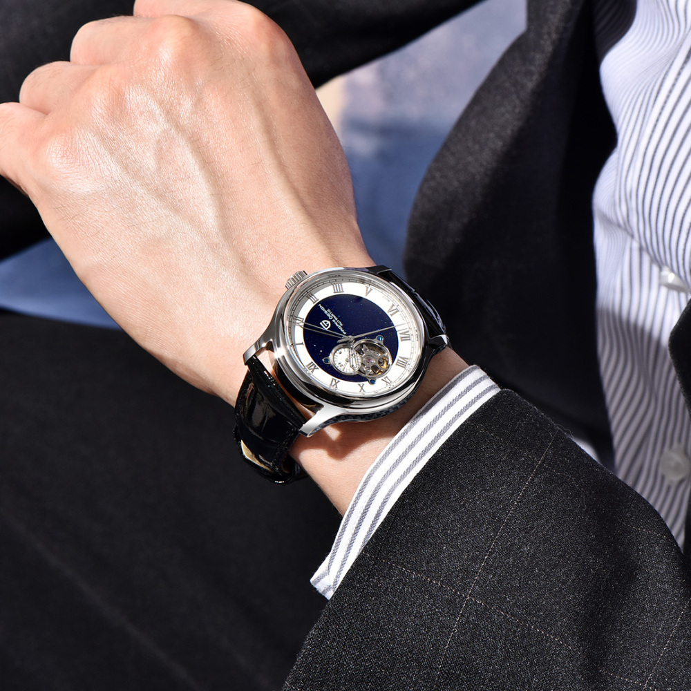 PAGANI DESIGN PD-YS015 Automatic Men's Watch Luxury Business Stainless Steel Wrist Watch with Leather Watchband, Green, Orange, Black