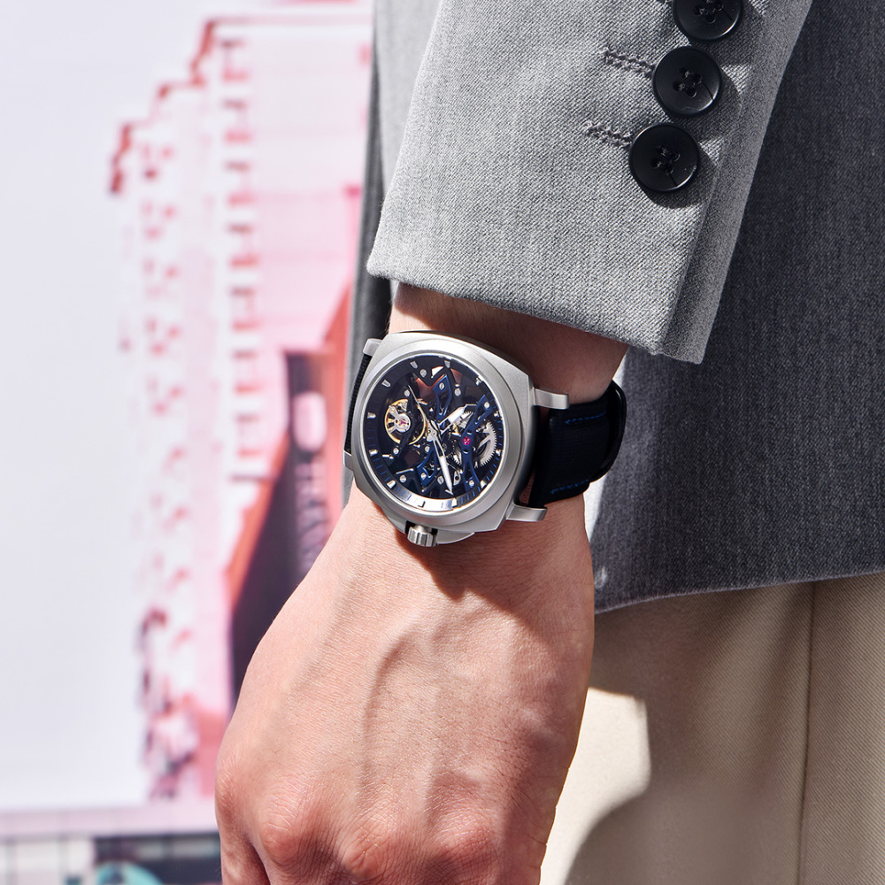 PAGANI DESIGN PD-YS017 Automatic Men's Watches Stainless Steel Mechanical Skeleton Wrist Watch with PU Leather Watchband