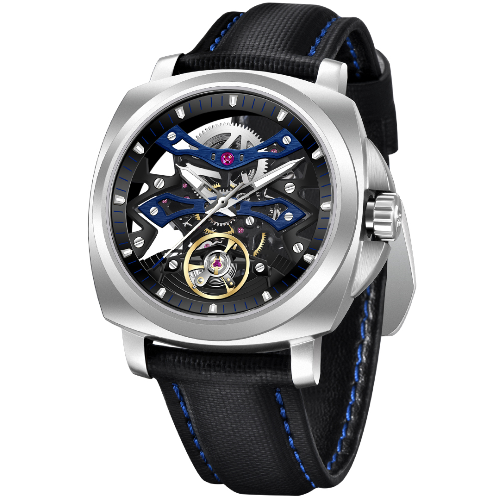 PAGANI DESIGN PD-YS017 Automatic Men's Watches Stainless Steel Mechanical Skeleton Wrist Watch with PU Leather Watchband