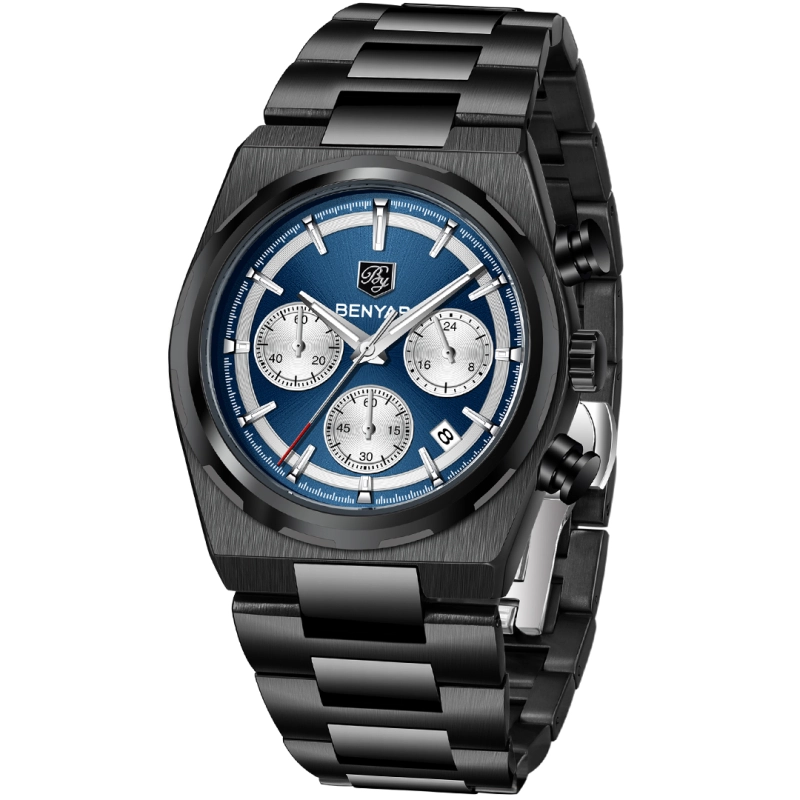 BENYAR BY-5204 Quartz Men's Watches Stainless Steel Waterproof Chronograph Wrist Watches for Men, Luxury Business Sports Gift Watches, Auto Date