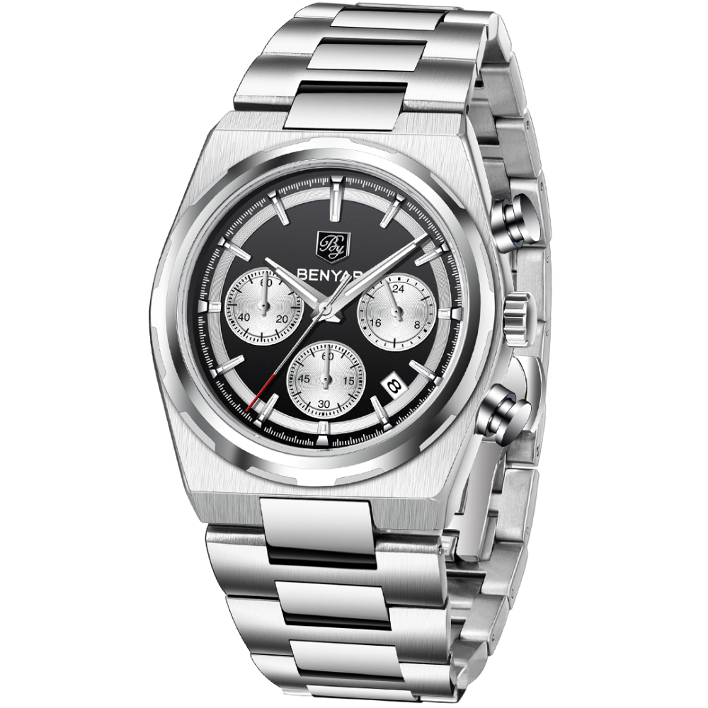 BENYAR BY-5204 Quartz Men's Watches Stainless Steel Waterproof Chronograph Wrist Watches for Men, Luxury Business Sports Gift Watches, Auto Date
