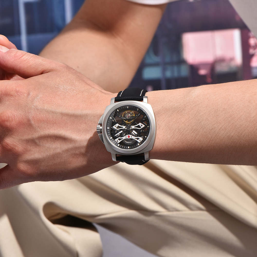 PAGANI DESIGN PD-YS017 Automatic Men's Watches Stainless Steel Mechanical Skeleton Wrist Watch with PU Leather Watchband