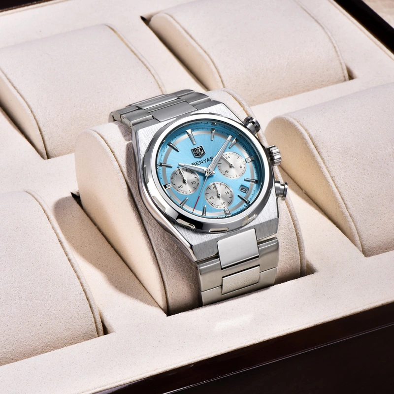 BENYAR BY-5204 Quartz Men's Watches Stainless Steel Waterproof Chronograph Wrist Watches for Men, Luxury Business Sports Gift Watches, Auto Date