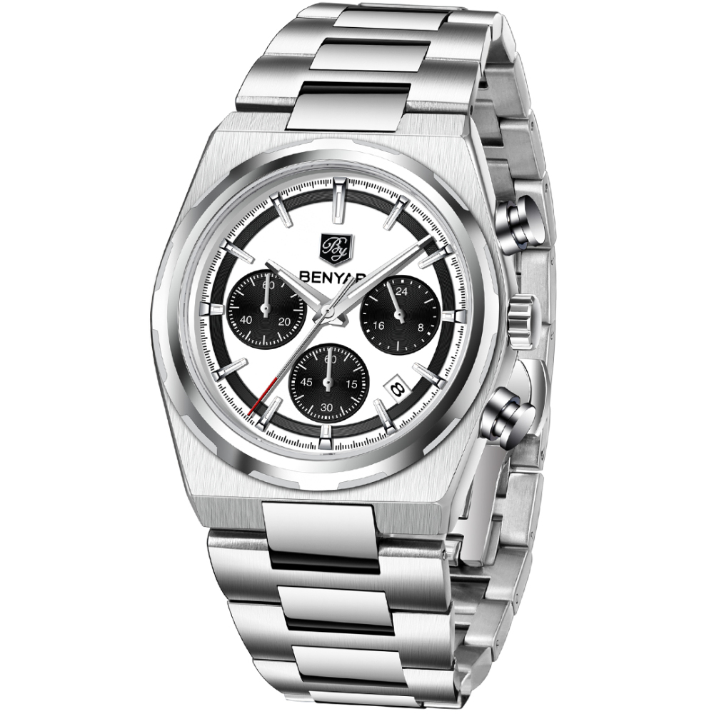 BENYAR BY-5204 Quartz Men's Watches Stainless Steel Waterproof Chronograph Wrist Watches for Men, Luxury Business Sports Gift Watches, Auto Date