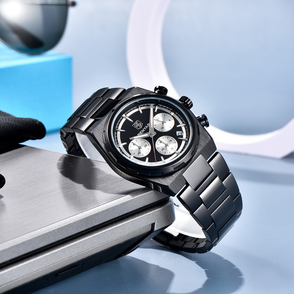 BENYAR BY-5204 Quartz Men's Watches Stainless Steel Waterproof Chronograph Wrist Watches for Men, Luxury Business Sports Gift Watches, Auto Date
