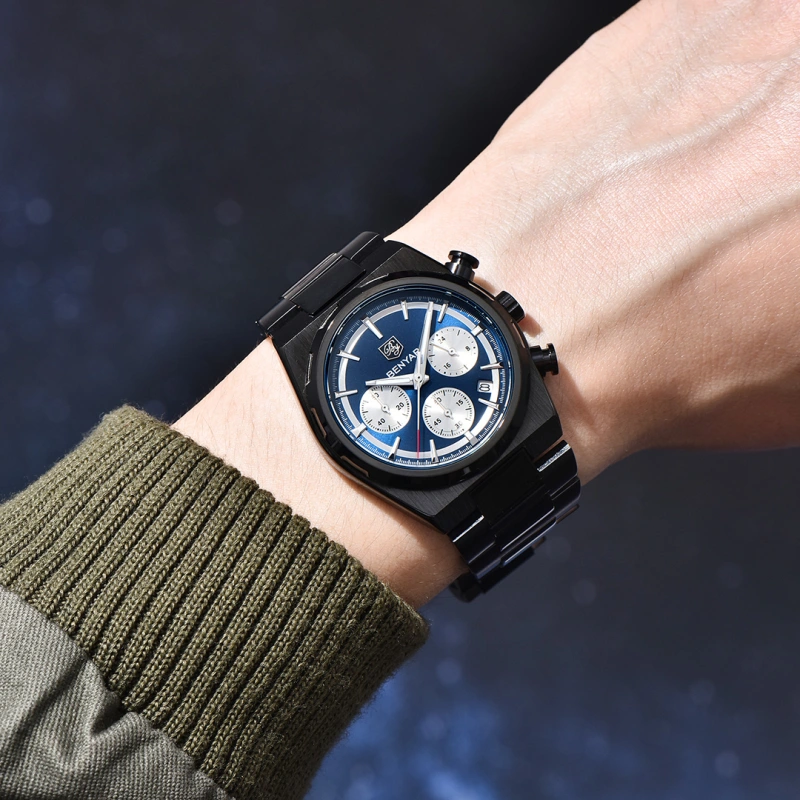 BENYAR BY-5204 Quartz Men's Watches Stainless Steel Waterproof Chronograph Wrist Watches for Men, Luxury Business Sports Gift Watches, Auto Date