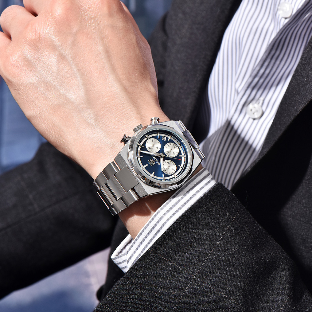 BENYAR BY-5204 Quartz Men's Watches Stainless Steel Waterproof Chronograph Wrist Watches for Men, Luxury Business Sports Gift Watches, Auto Date