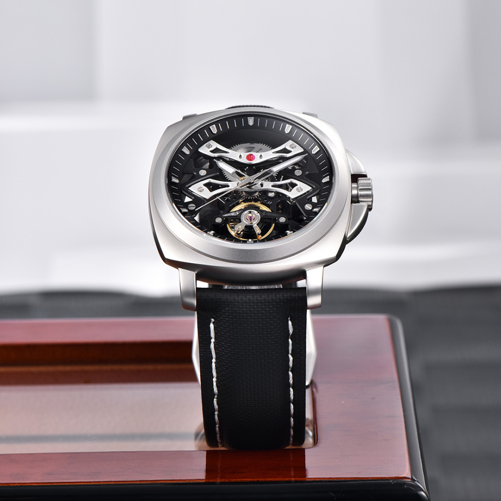 PAGANI DESIGN PD-YS017 Automatic Men's Watches Stainless Steel Mechanical Skeleton Wrist Watch with PU Leather Watchband