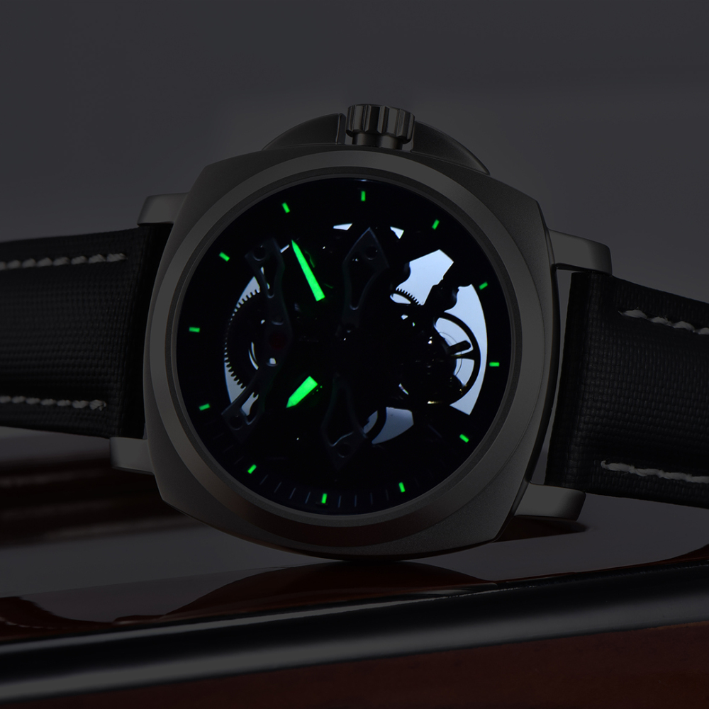 PAGANI DESIGN PD-YS017 Automatic Men's Watches Stainless Steel Mechanical Skeleton Wrist Watch with PU Leather Watchband