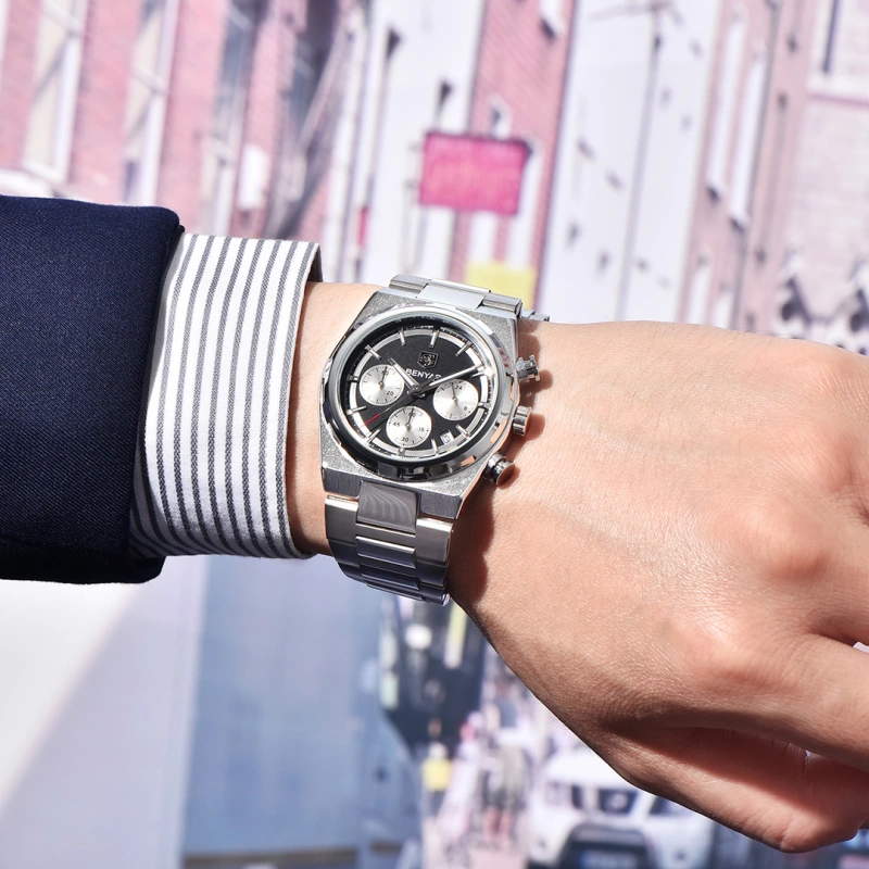 BENYAR BY-5204 Quartz Men's Watches Stainless Steel Waterproof Chronograph Wrist Watches for Men, Luxury Business Sports Gift Watches, Auto Date