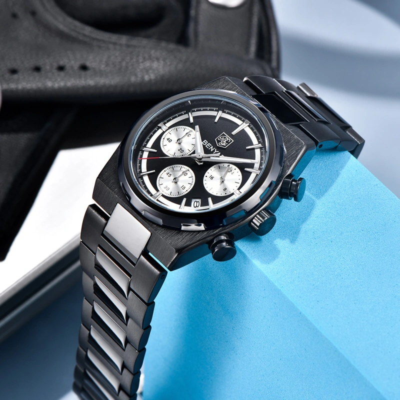 BENYAR BY-5204 Quartz Men's Watches Stainless Steel Waterproof Chronograph Wrist Watches for Men, Luxury Business Sports Gift Watches, Auto Date