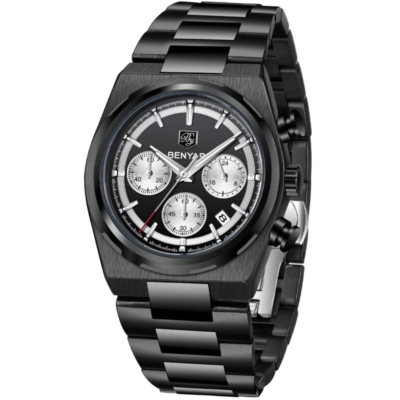 BENYAR BY-5204 Quartz Men's Watches Stainless Steel Waterproof Chronograph Wrist Watches for Men, Luxury Business Sports Gift Watches, Auto Date