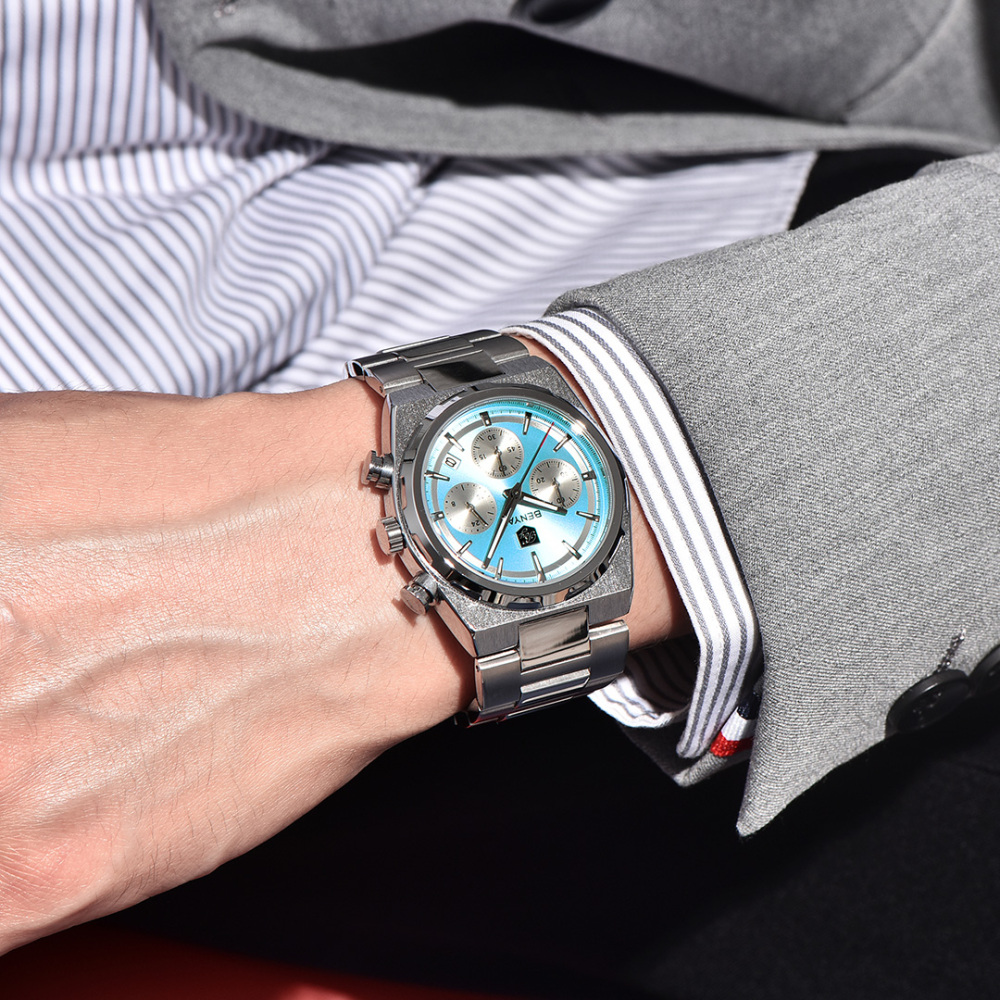 BENYAR BY-5204 Quartz Men's Watches Stainless Steel Waterproof Chronograph Wrist Watches for Men, Luxury Business Sports Gift Watches, Auto Date