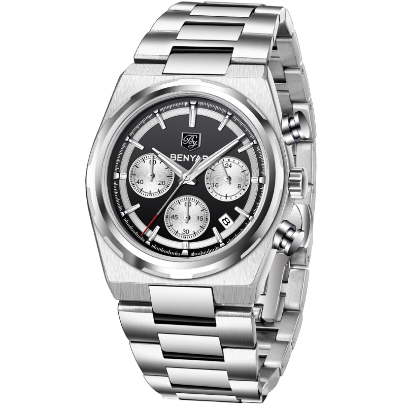 BENYAR BY-5204 Quartz Men's Watches Stainless Steel Waterproof Chronograph Wrist Watches for Men, Luxury Business Sports Gift Watches, Auto Date