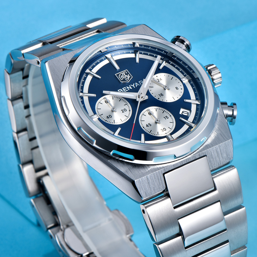 BENYAR BY-5204 Quartz Men's Watches Stainless Steel Waterproof Chronograph Wrist Watches for Men, Luxury Business Sports Gift Watches, Auto Date