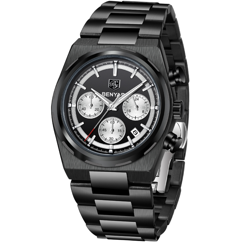 BENYAR BY-5204 Quartz Men's Watches Stainless Steel Waterproof Chronograph Wrist Watches for Men, Luxury Business Sports Gift Watches, Auto Date