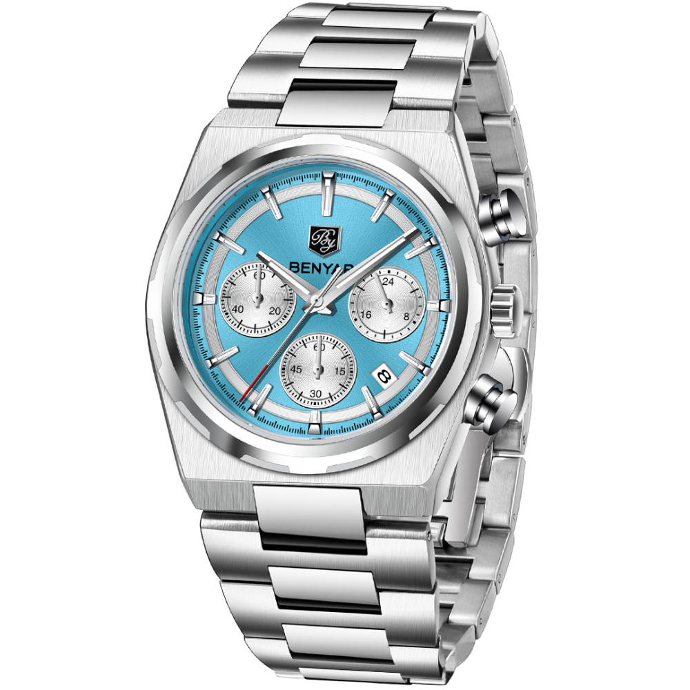 BENYAR BY-5204 Quartz Men's Watches Stainless Steel Waterproof Chronograph Wrist Watches for Men, Luxury Business Sports Gift Watches, Auto Date