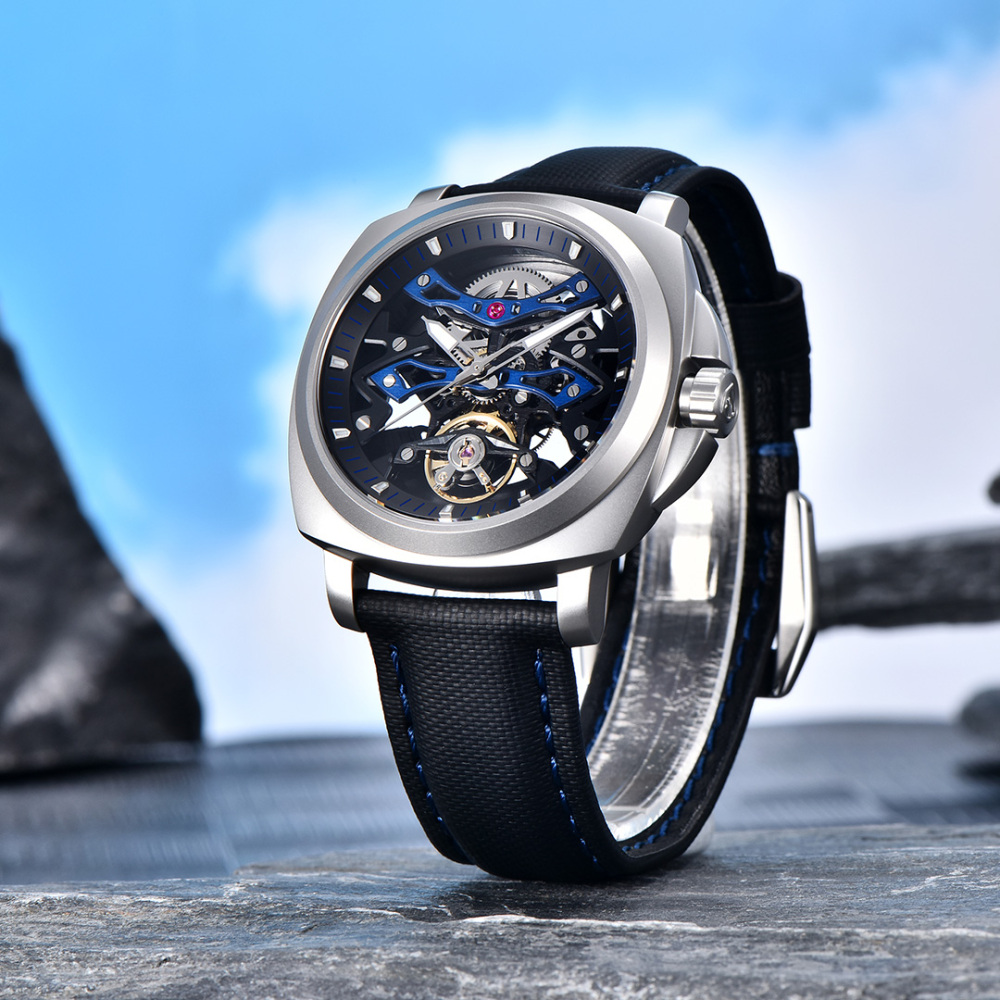 PAGANI DESIGN PD-YS017 Automatic Men's Watches Stainless Steel Mechanical Skeleton Wrist Watch with PU Leather Watchband