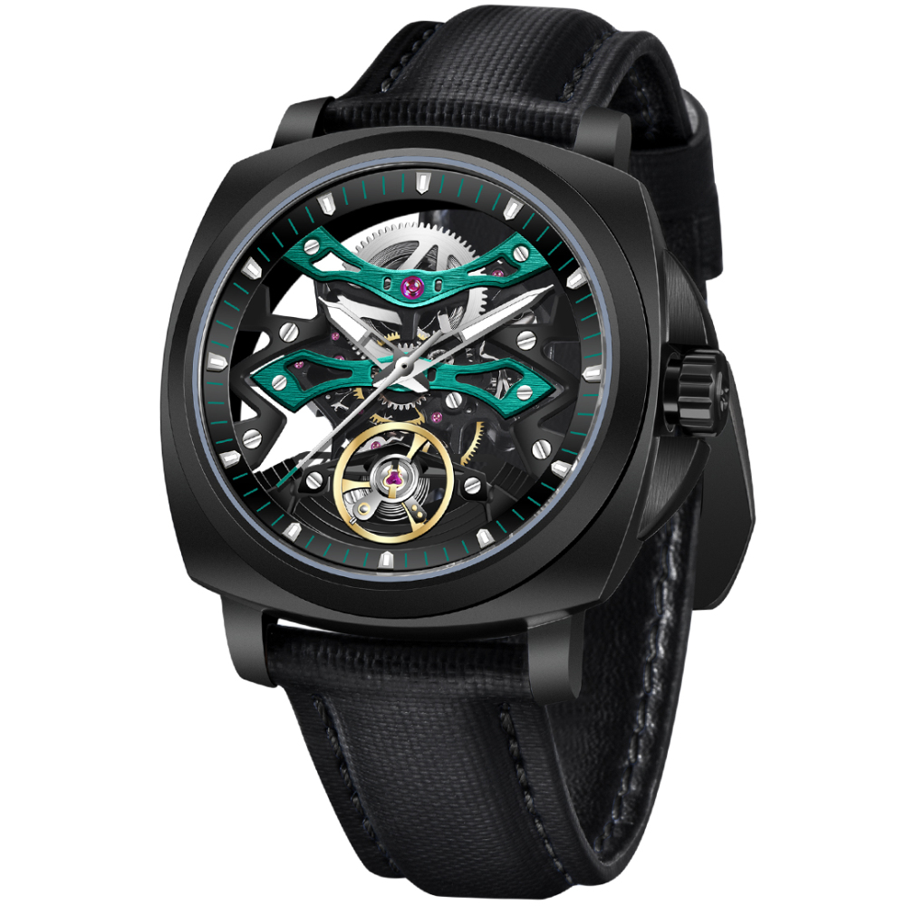 PAGANI DESIGN PD-YS017 Automatic Men's Watches Stainless Steel Mechanical Skeleton Wrist Watch with PU Leather Watchband