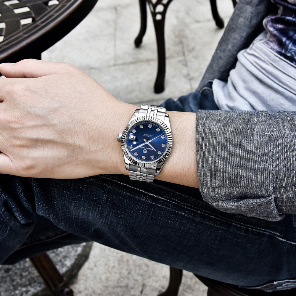 PAGANI DESIGN PD-1645 Men's Automatic Watches Business Mechanical Wrist Watch with Jubilee Bracelet 8215 Movement 100M Waterproof Full Stainless Steel Stap