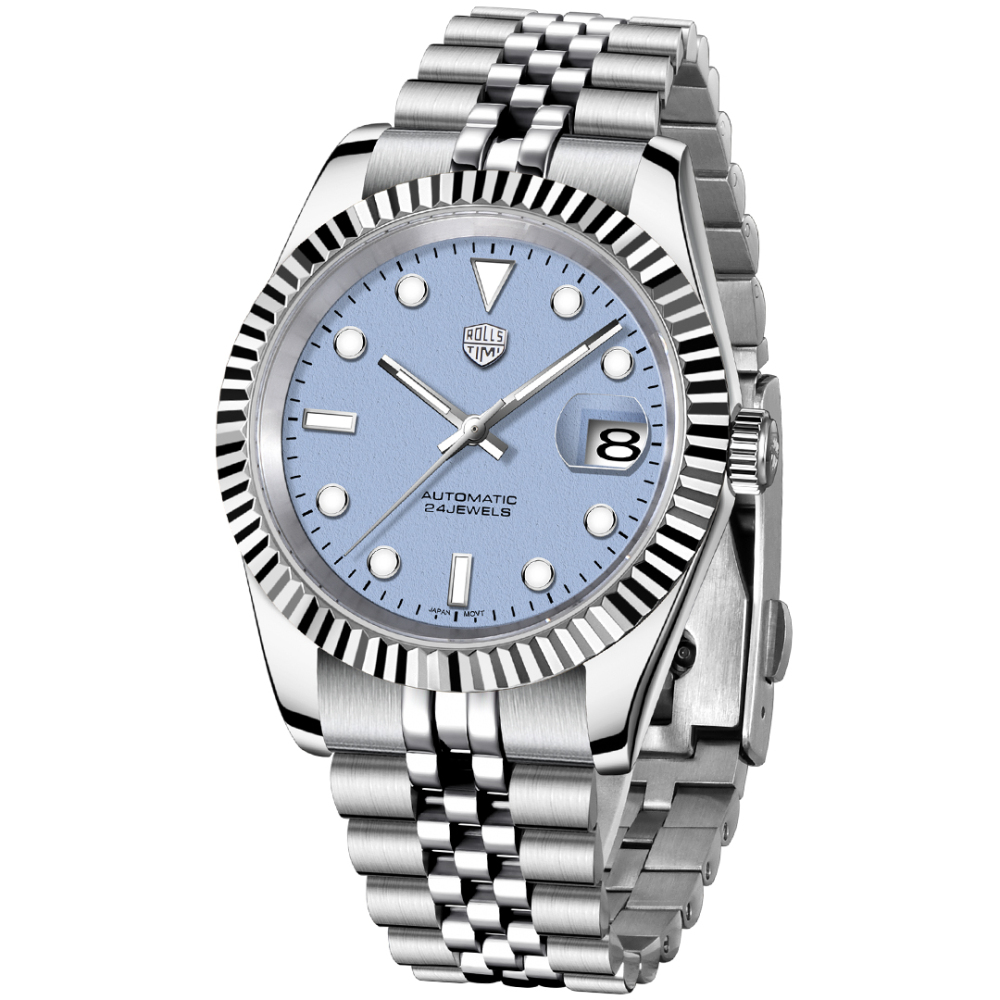 RollsTimi Men's Automatic Watches 40mm Stainless Steel Waterproof Luxury Wrist Watch for Men, Synthetic Sapphire Dial Glass, Auto Date