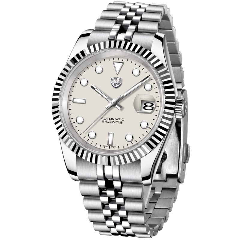 RollsTimi Men's Automatic Watches 40mm Stainless Steel Waterproof Luxury Wrist Watch for Men, Synthetic Sapphire Dial Glass, Auto Date