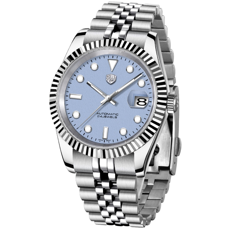 RollsTimi Men's Automatic Watches 40mm Stainless Steel Waterproof Luxury Wrist Watch for Men, Synthetic Sapphire Dial Glass, Auto Date