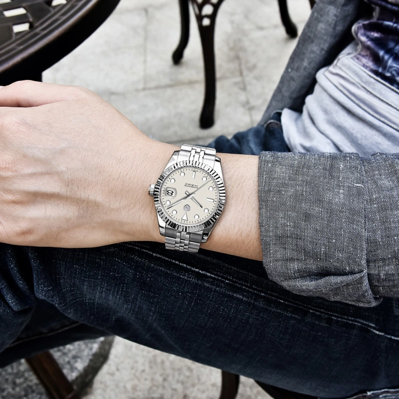 RollsTimi Men's Automatic Watches 40mm Stainless Steel Waterproof Luxury Wrist Watch for Men, Synthetic Sapphire Dial Glass, Auto Date