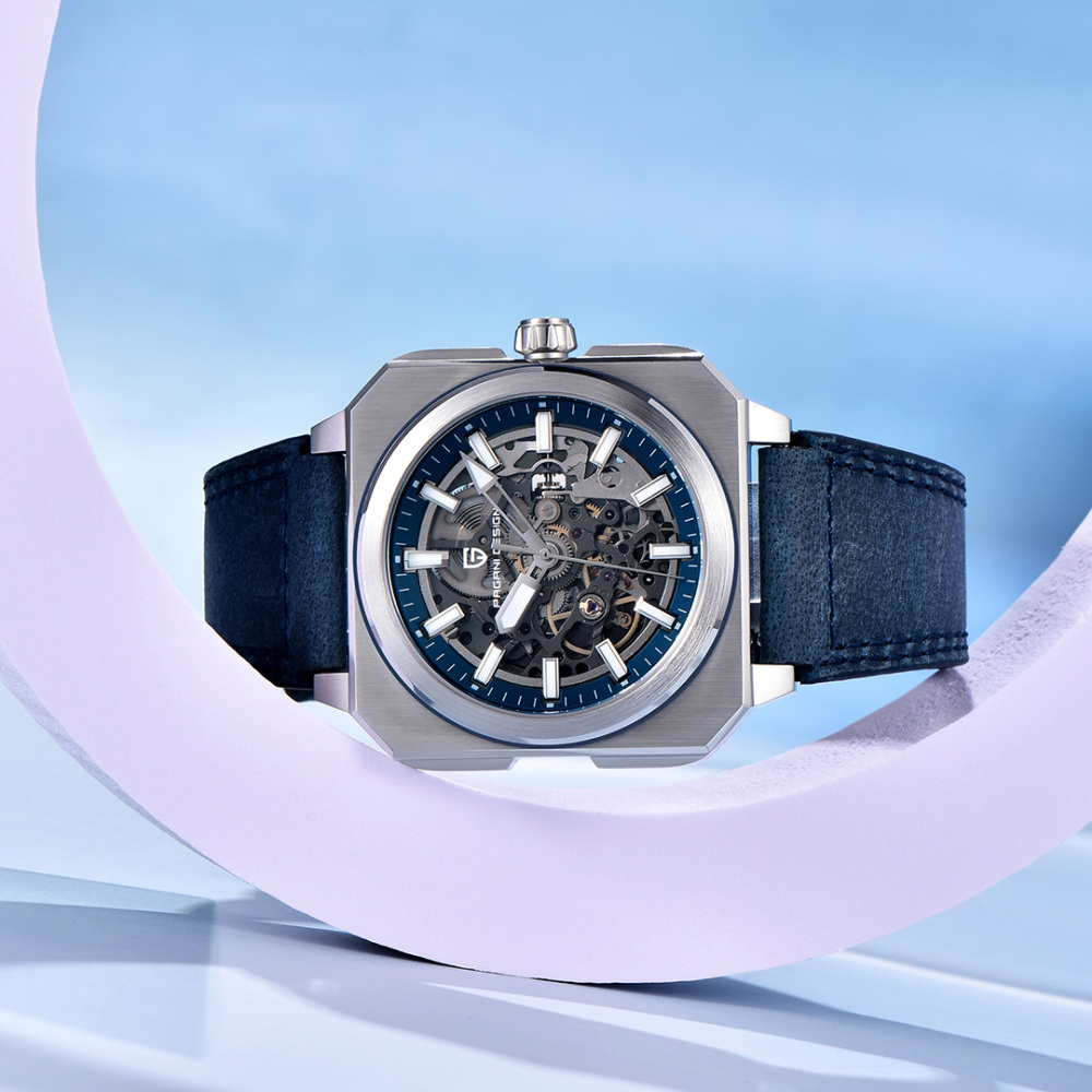 PAGANI DESIGN PD-1791 Automatic Men's Watches 42MM Stainless Steel Square Mechanical Waterproof Wrist Watch for Men, Rubber or Leather Watchband