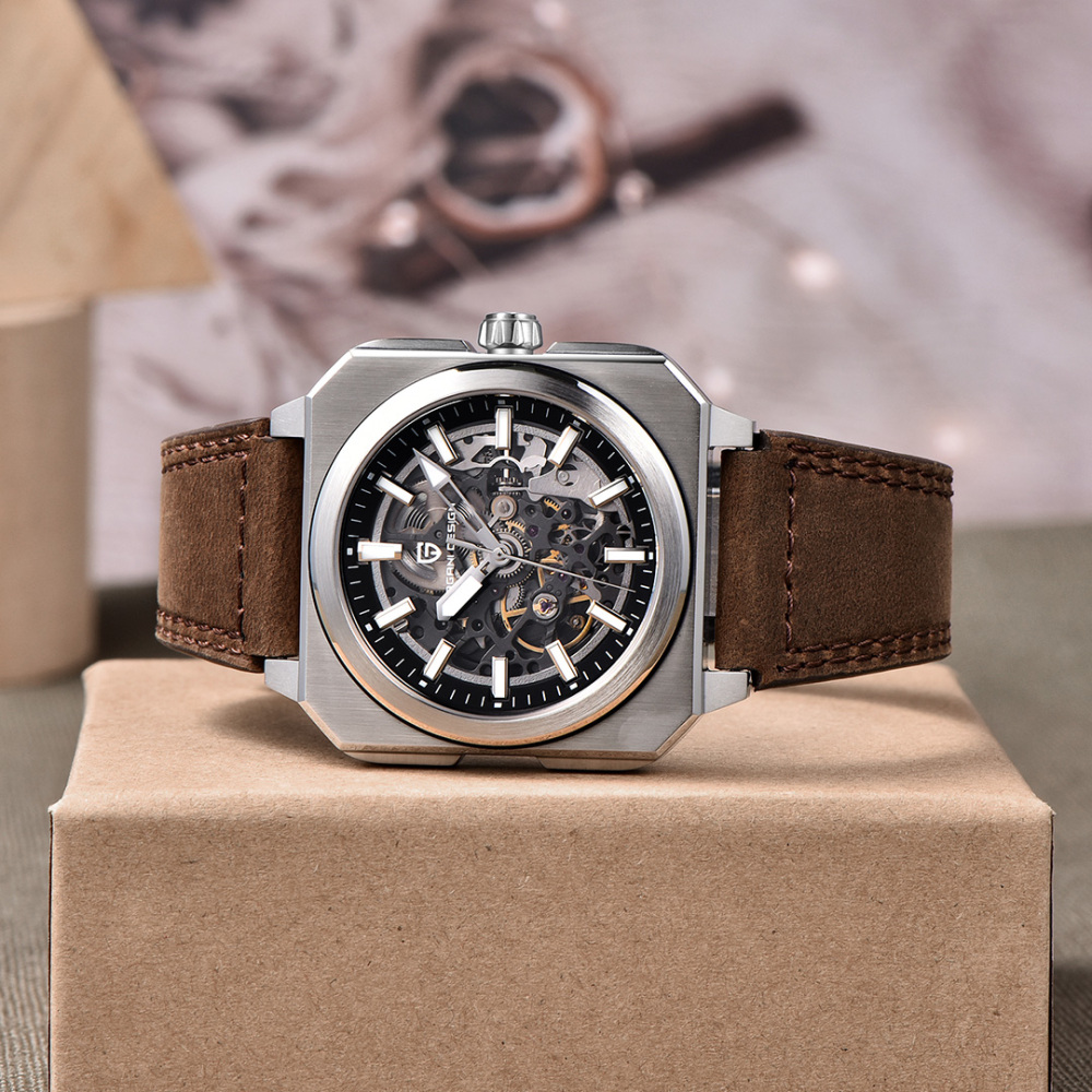 PAGANI DESIGN PD-1791 Automatic Men's Watches 42MM Stainless Steel Square Mechanical Waterproof Wrist Watch for Men, Rubber or Leather Watchband