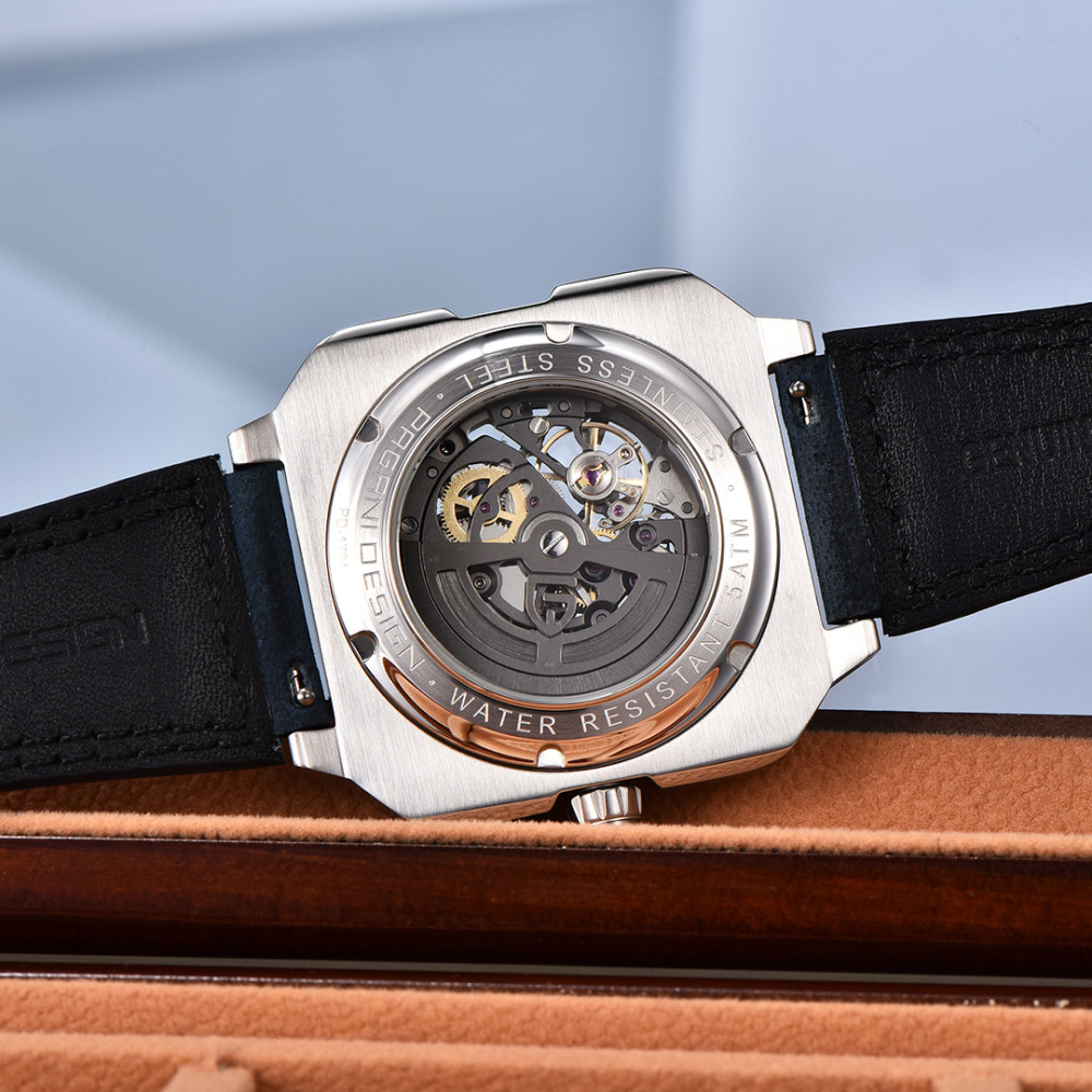 PAGANI DESIGN PD-1791 Automatic Men's Watches 42MM Stainless Steel Square Mechanical Waterproof Wrist Watch for Men, Rubber or Leather Watchband