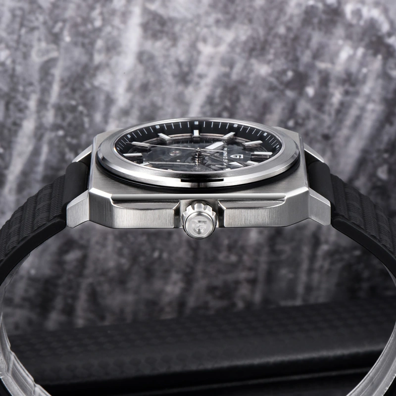 PAGANI DESIGN PD-1791 Automatic Men's Watches 42MM Stainless Steel Square Mechanical Waterproof Wrist Watch for Men, Rubber or Leather Watchband