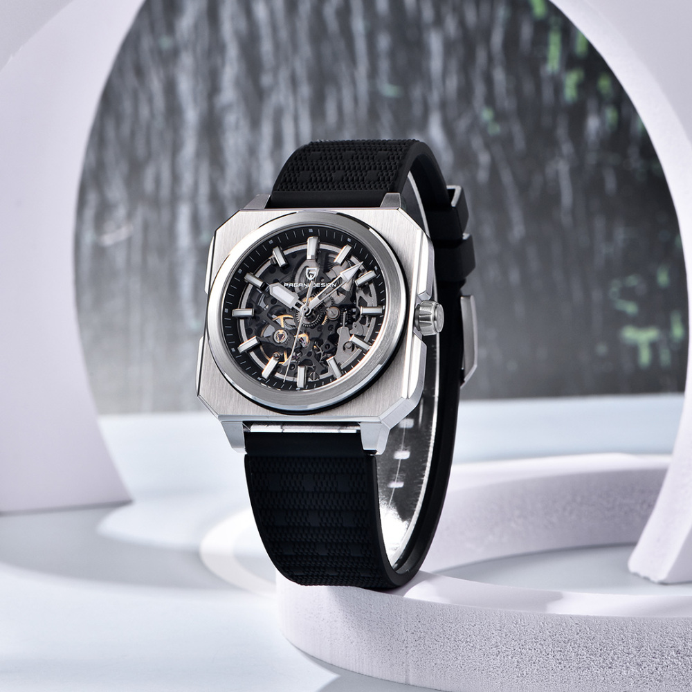 PAGANI DESIGN PD-1791 Automatic Men's Watches 42MM Stainless Steel Square Mechanical Waterproof Wrist Watch for Men, Rubber or Leather Watchband