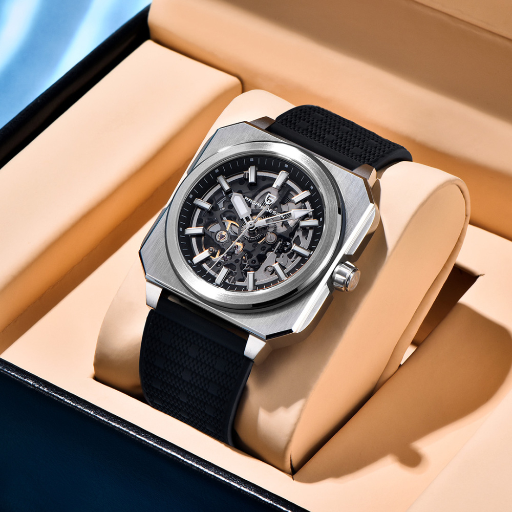 PAGANI DESIGN PD-1791 Automatic Men's Watches 42MM Stainless Steel Square Mechanical Waterproof Wrist Watch for Men, Rubber or Leather Watchband